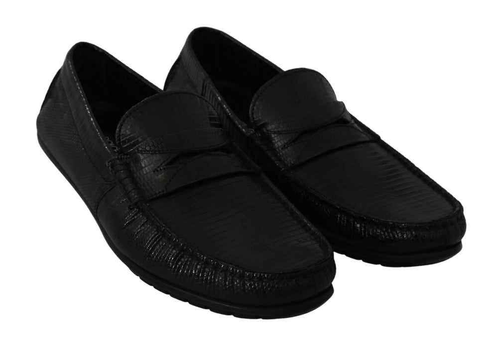 Dolce & Gabbana Black Lizard Leather Flat Loafers Shoes - EU39/US6