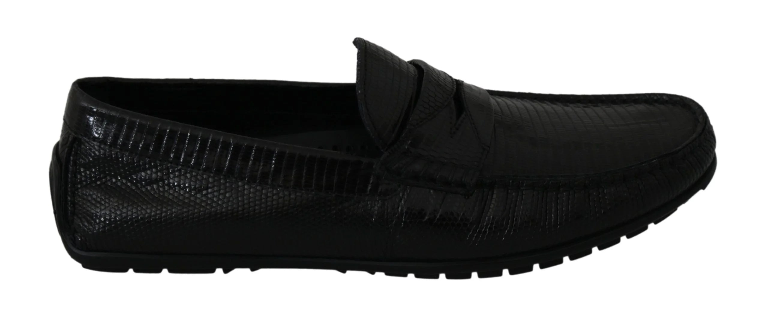 Dolce & Gabbana Black Lizard Leather Flat Loafers Shoes - EU39/US6
