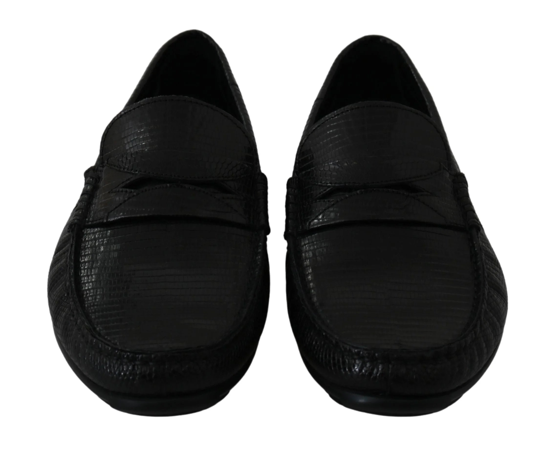 Dolce & Gabbana Black Lizard Leather Flat Loafers Shoes - EU39/US6