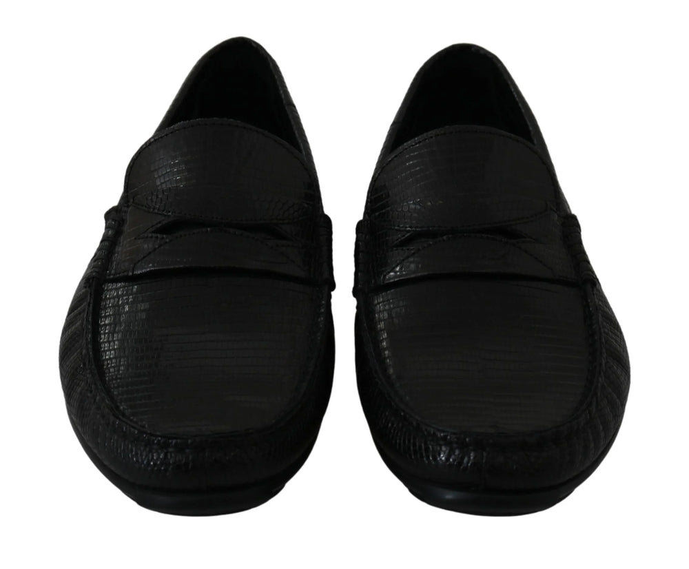 Dolce & Gabbana Black Lizard Leather Flat Loafers Shoes - EU39/US6