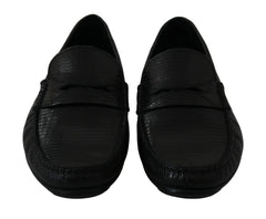 Dolce & Gabbana Black Lizard Leather Flat Loafers Shoes - EU39/US6