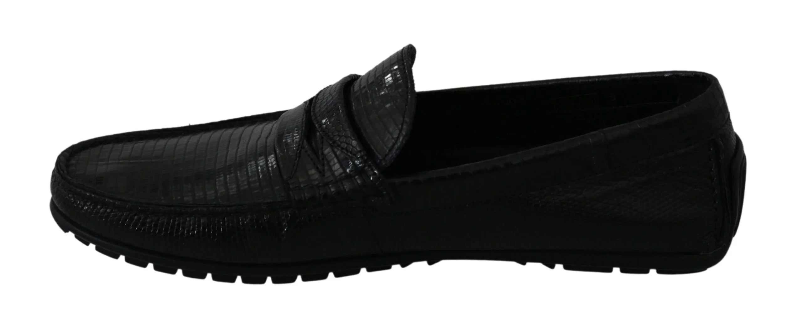 Dolce & Gabbana Black Lizard Leather Flat Loafers Shoes - EU39/US6 - Flats