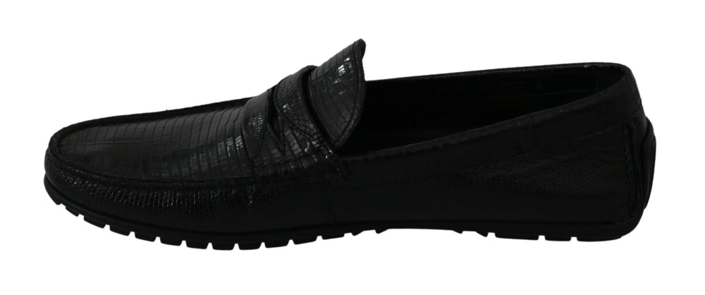 Dolce & Gabbana Black Lizard Leather Flat Loafers Shoes - EU39/US6 - Flats