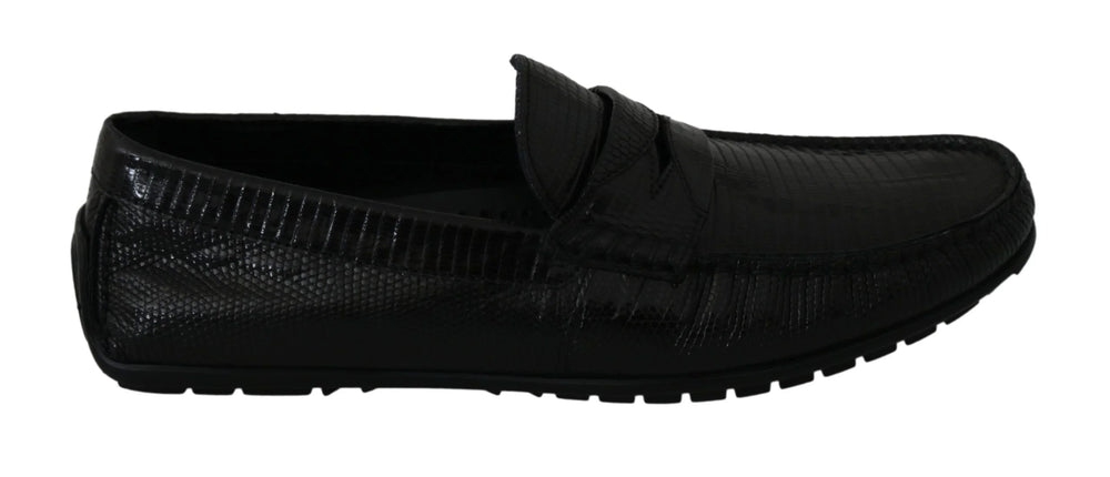 Dolce & Gabbana Black Lizard Leather Flat Loafers Shoes - EU39/US6 - Flats