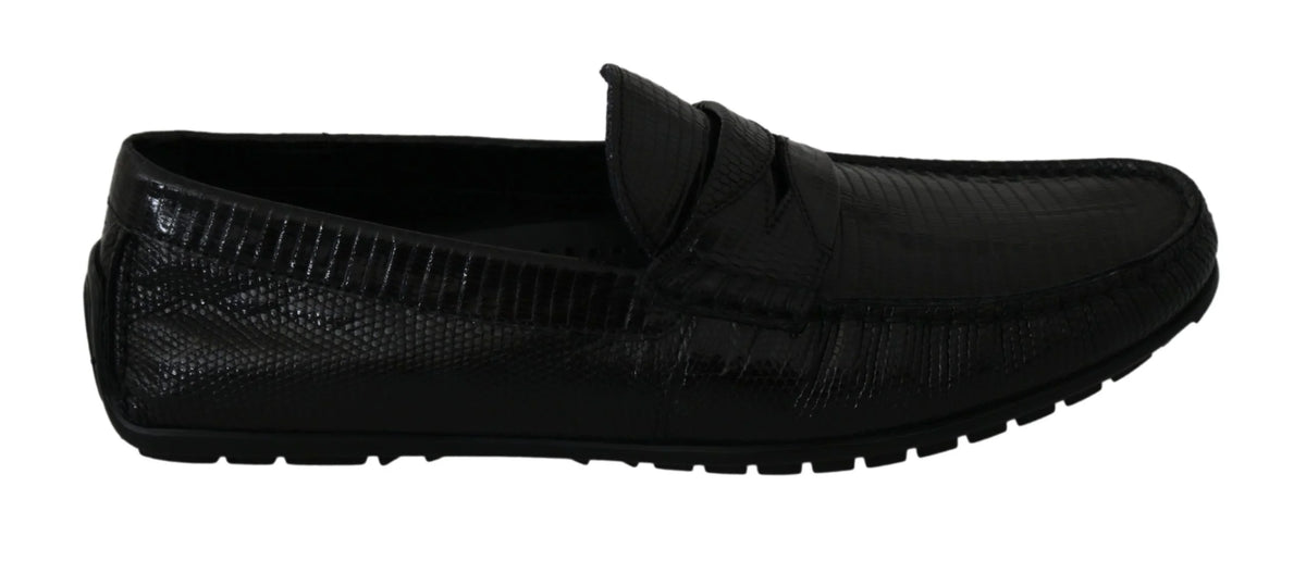 Dolce & Gabbana Black Lizard Leather Flat Loafers Shoes - EU39/US6 - Flats