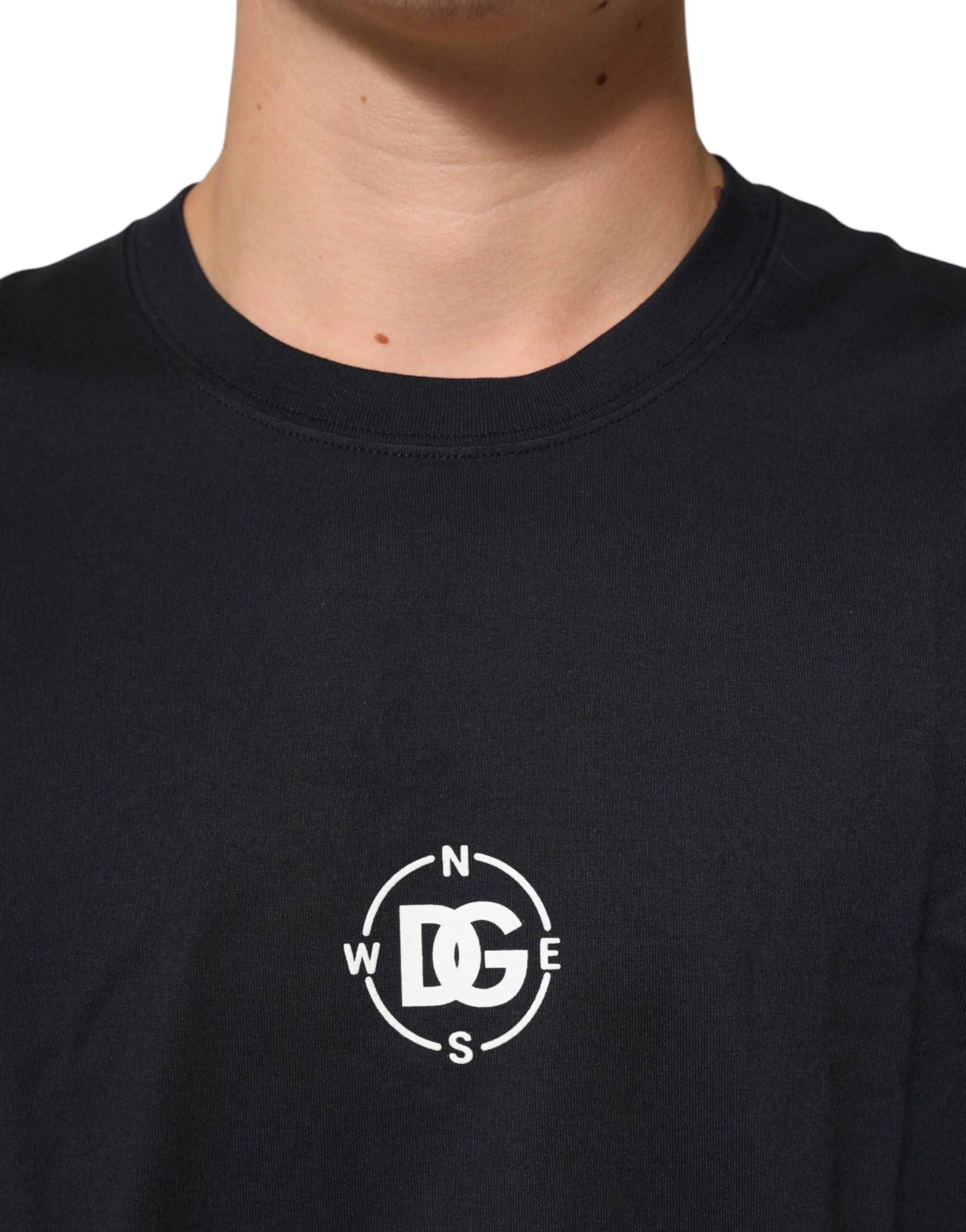 Dolce & Gabbana Black Logo Compass Cotton Crew Neck T-shirt - IT54 | XL