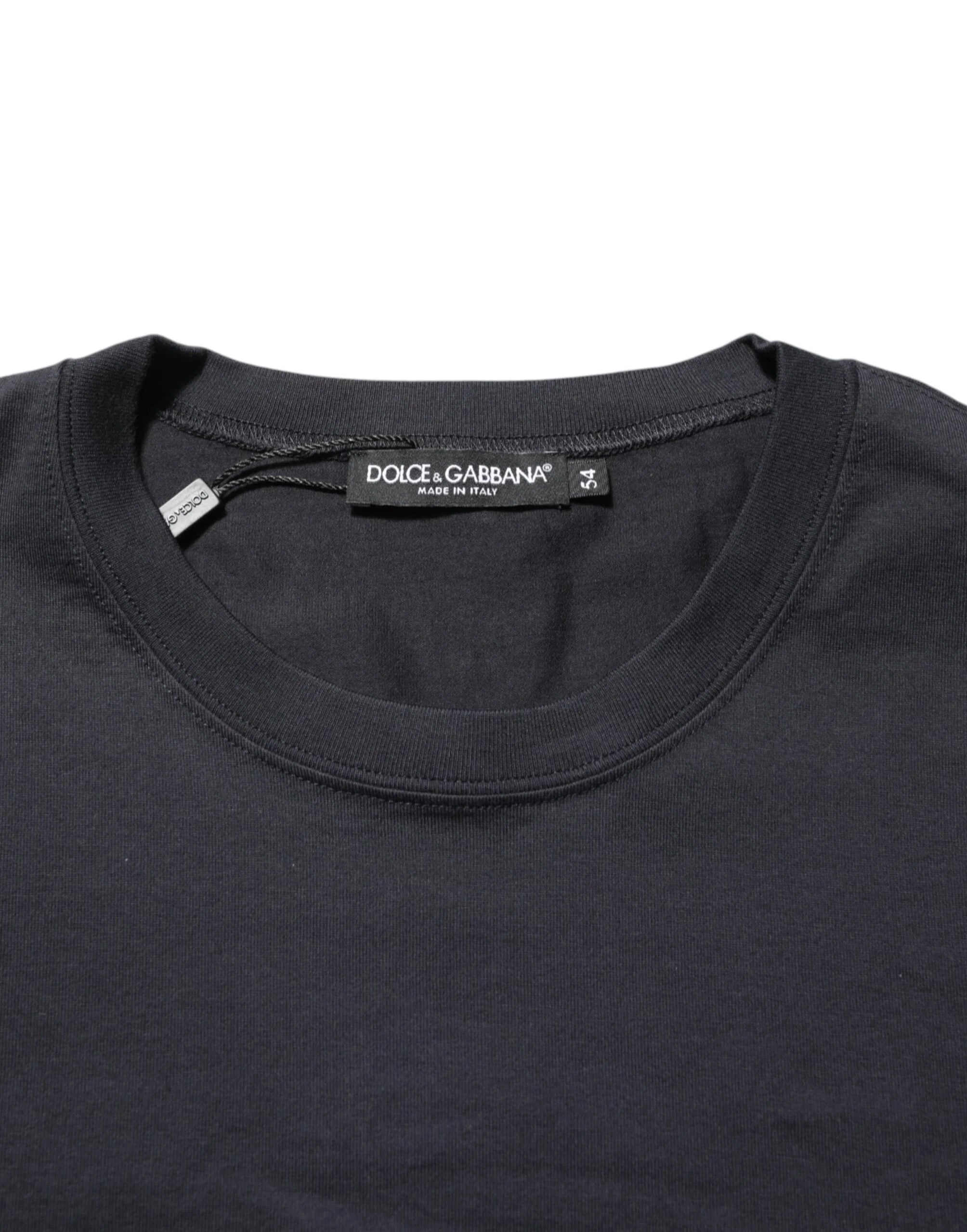 Dolce & Gabbana Black Logo Compass Cotton Crew Neck T-shirt - IT54 | XL