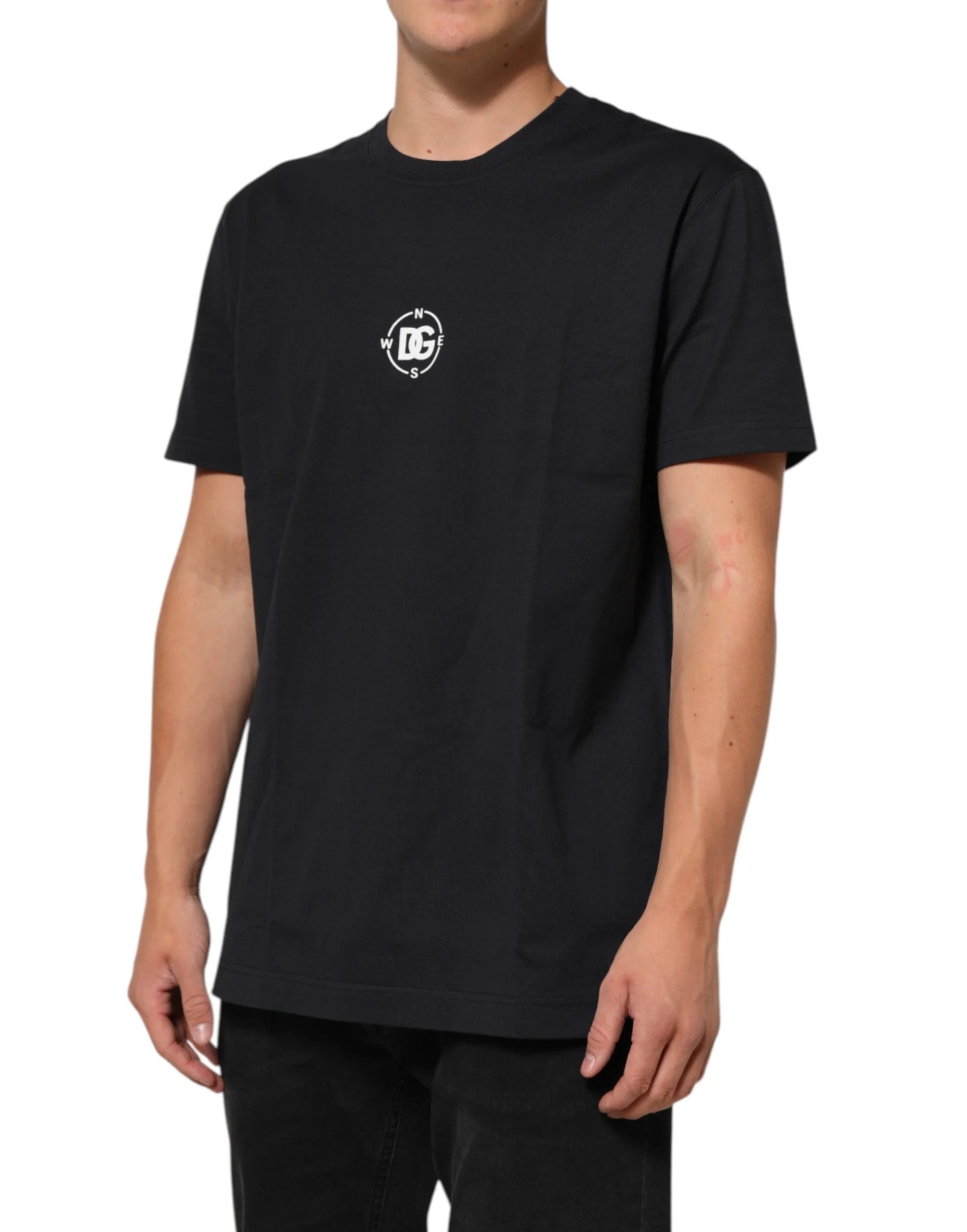 Dolce & Gabbana Black Logo Compass Cotton Crew Neck T-shirt - IT54 | XL - T-Shirts