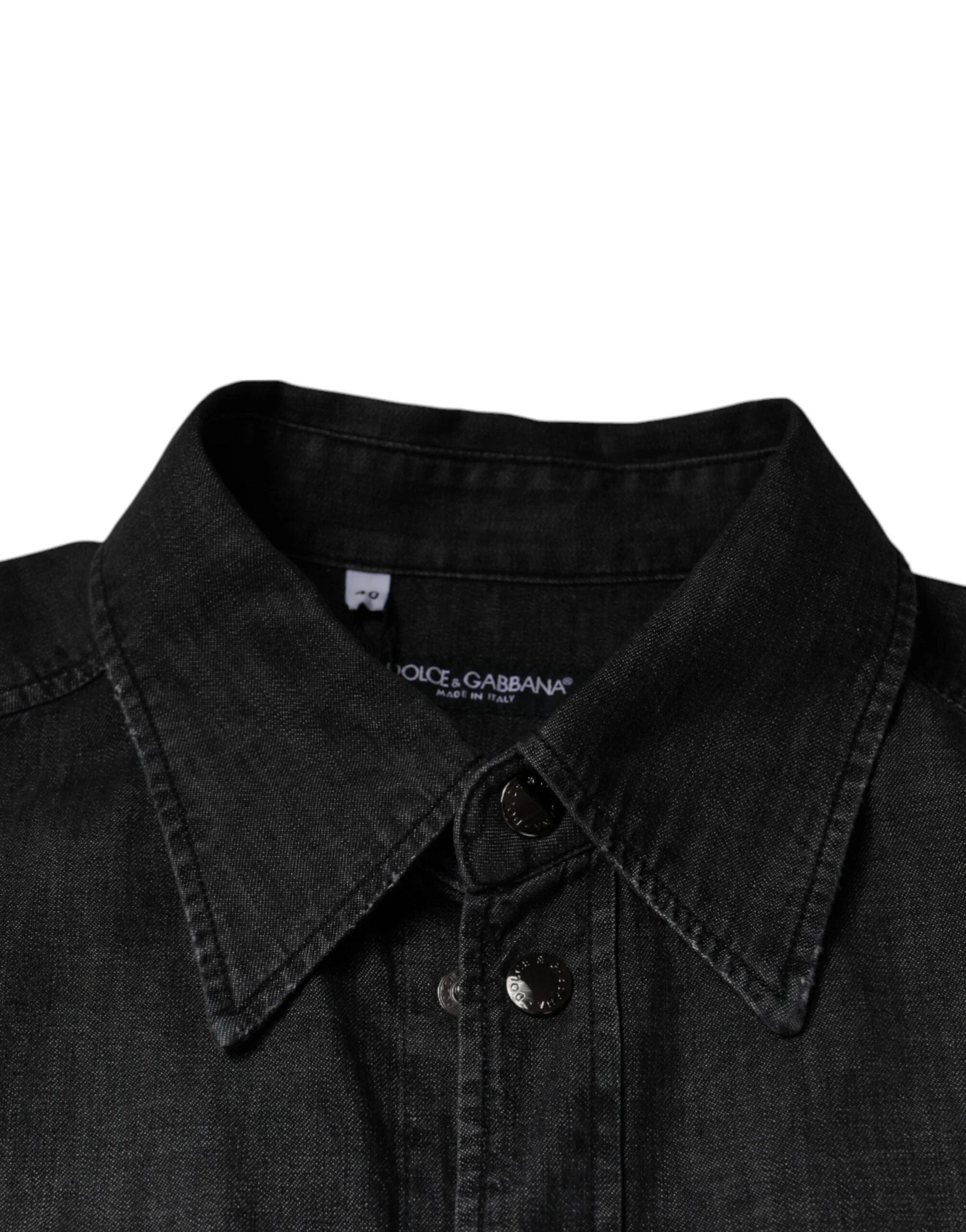 Dolce & Gabbana Black Logo Cotton Button Down Denim Shirt - Shirts
