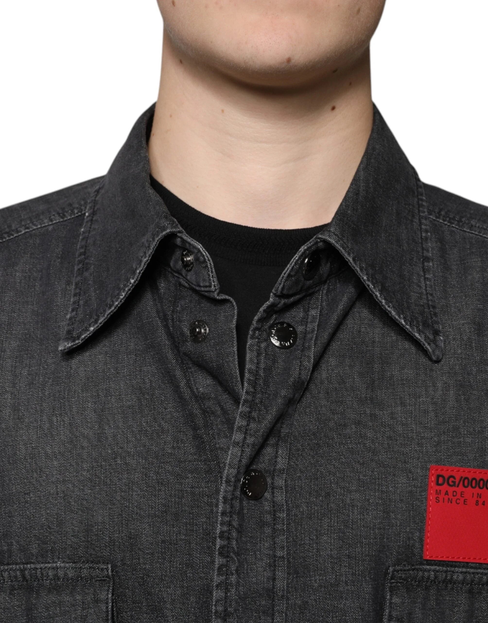 Dolce & Gabbana Black Logo Cotton Button Down Denim Shirt - Shirts