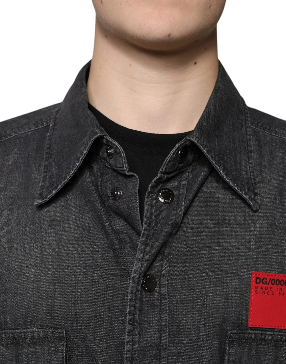 Dolce & Gabbana Black Logo Cotton Button Down Denim Shirt - Shirts