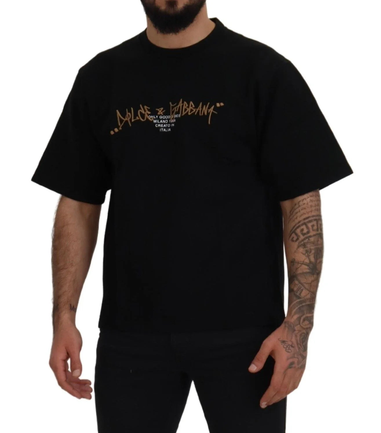 Dolce & Gabbana Black Logo Cotton Crewneck T-shirt - T-Shirts