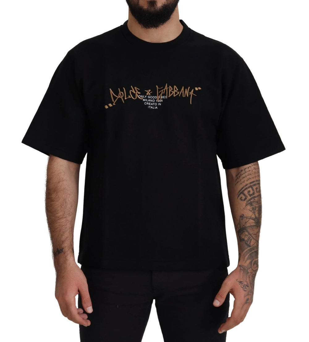 Dolce & Gabbana Black Logo Cotton Crewneck T-shirt - T-Shirts