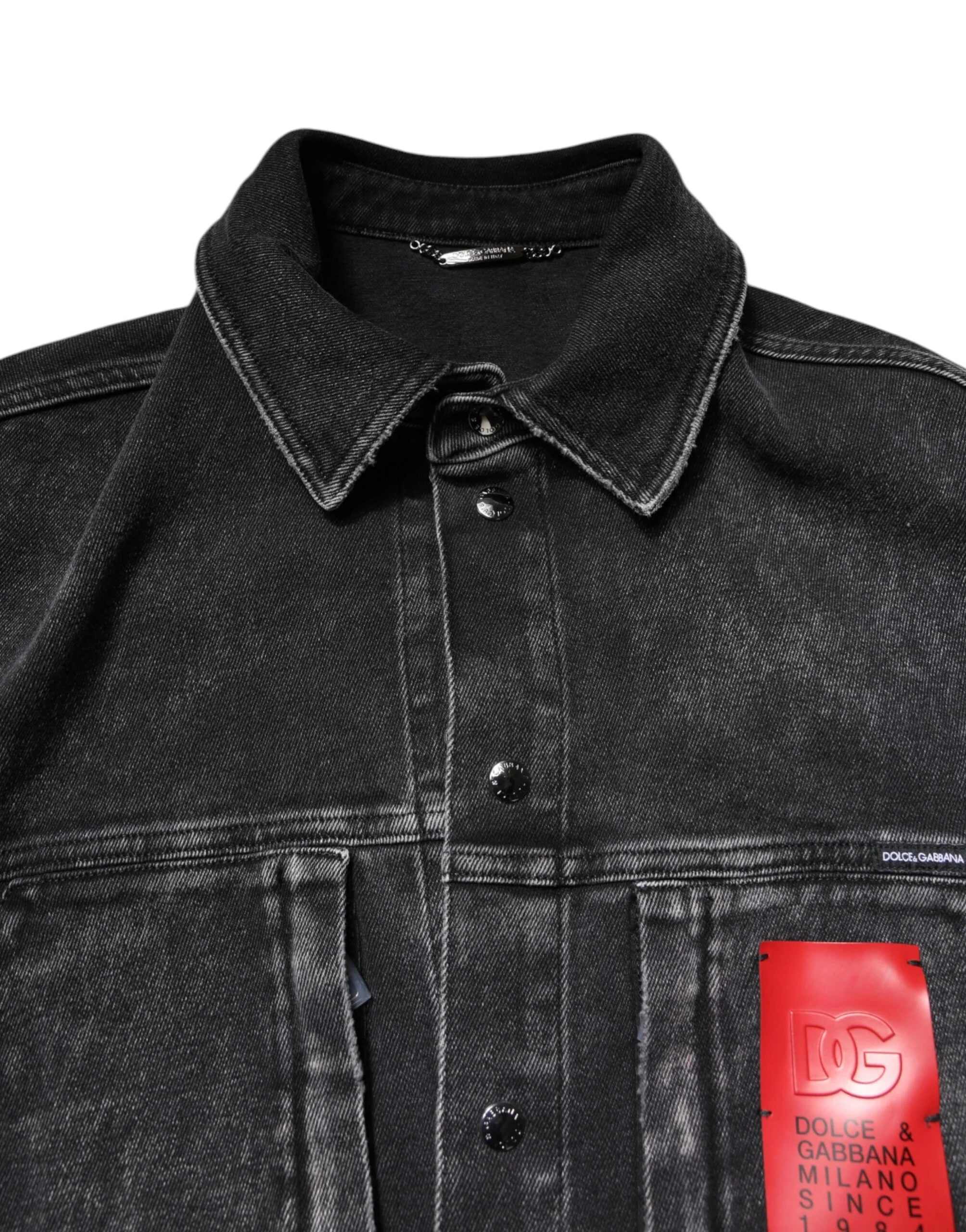 Dolce & Gabbana Black Logo Cotton Stretch Denim Jacket - IT52 | XL - Trucker Jackets