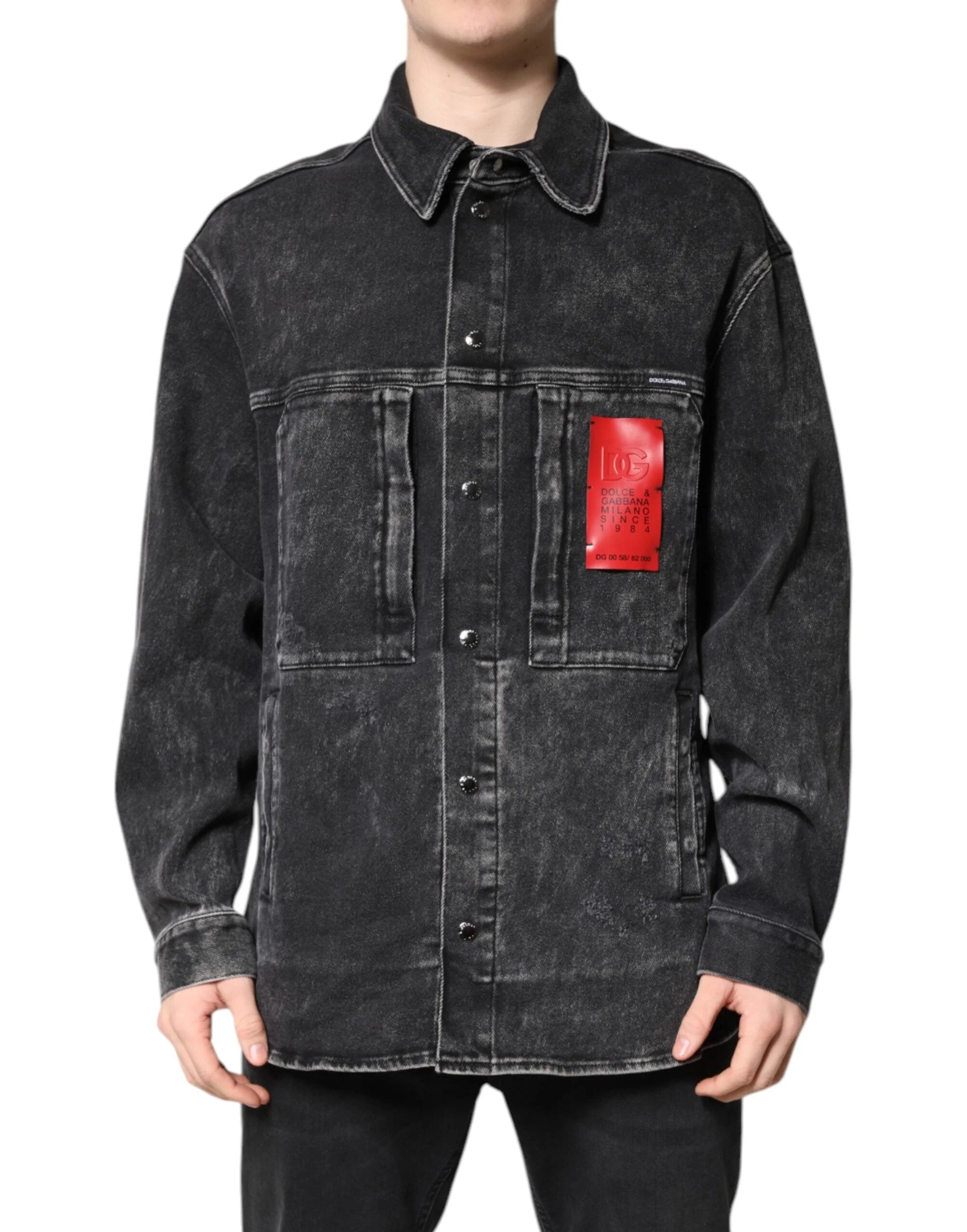 Dolce & Gabbana Black Logo Cotton Stretch Denim Jacket - IT52 | XL - Trucker Jackets
