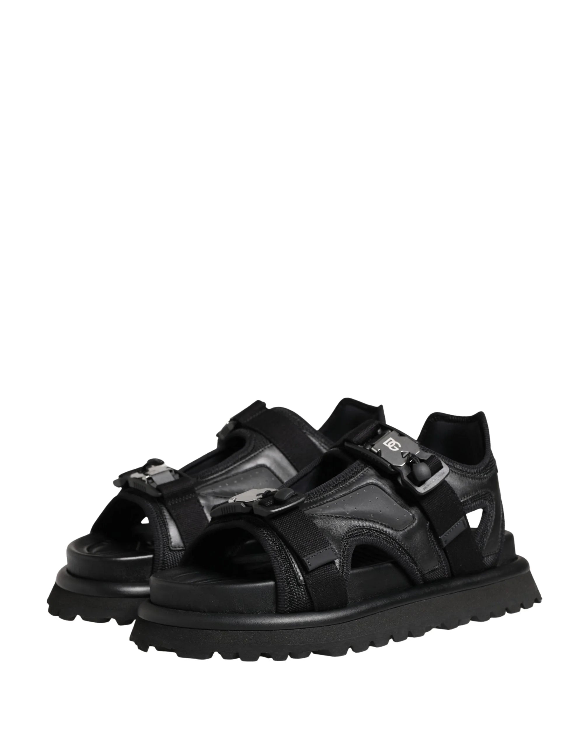 Dolce & Gabbana Sandálias Masculinas Pretas com Logótipo e Sola Plataforma