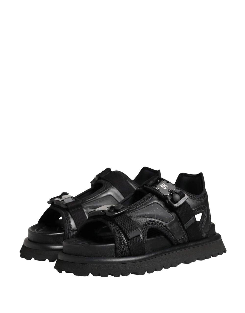 Dolce & Gabbana Sandálias Masculinas Pretas com Logótipo e Sola Plataforma
