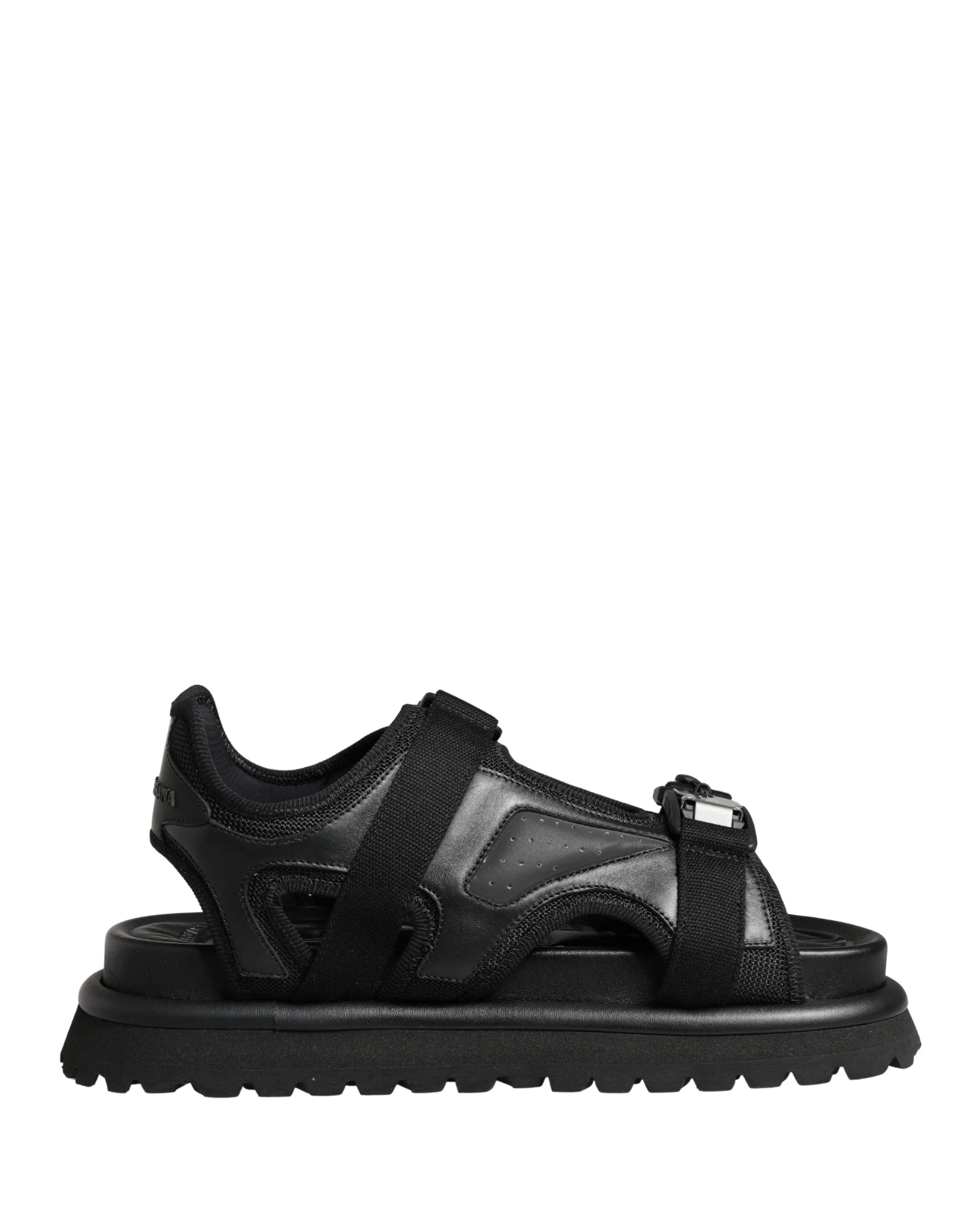 Dolce & Gabbana Sandálias Masculinas Pretas com Logótipo e Sola Plataforma