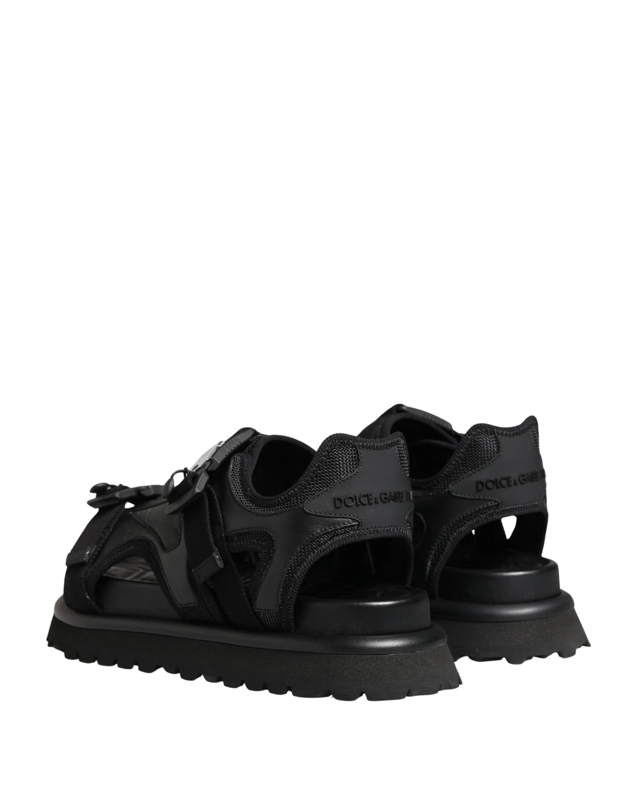 Dolce & Gabbana Sandálias Masculinas Pretas com Logótipo e Sola Plataforma