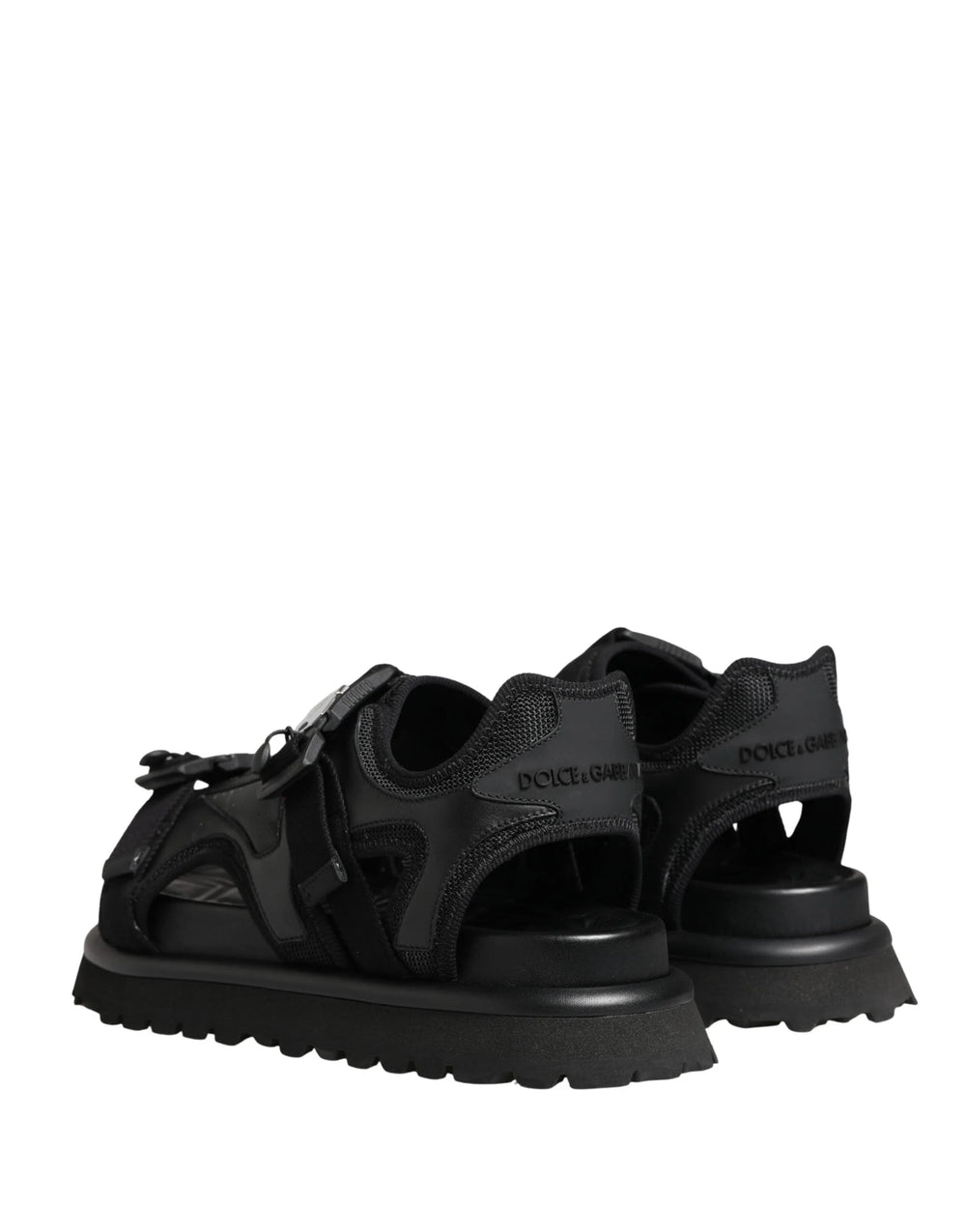 Dolce & Gabbana Sandálias Masculinas Pretas com Logótipo e Sola Plataforma