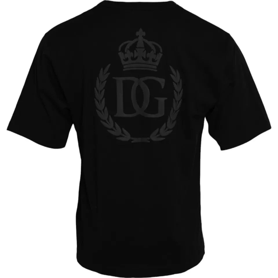 Dolce & Gabbana Black Logo Embossed Cotton Crew Neck T-shirt - T-Shirts