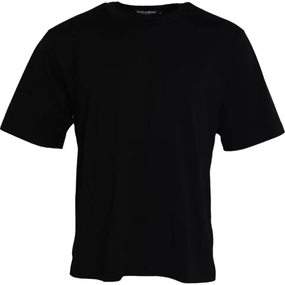 Dolce & Gabbana Black Logo Embossed Cotton Crew Neck T-shirt - T-Shirts
