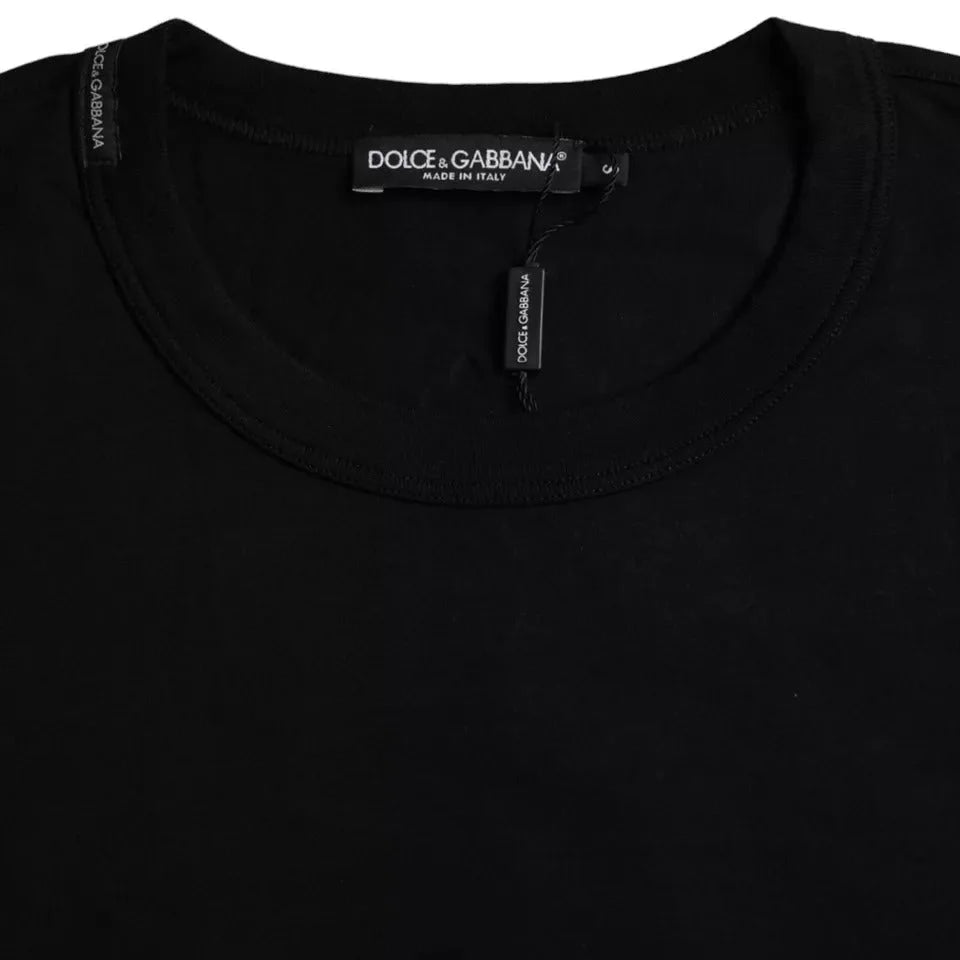 Dolce & Gabbana Black Logo Embossed Cotton Crew Neck T-shirt - T-Shirts