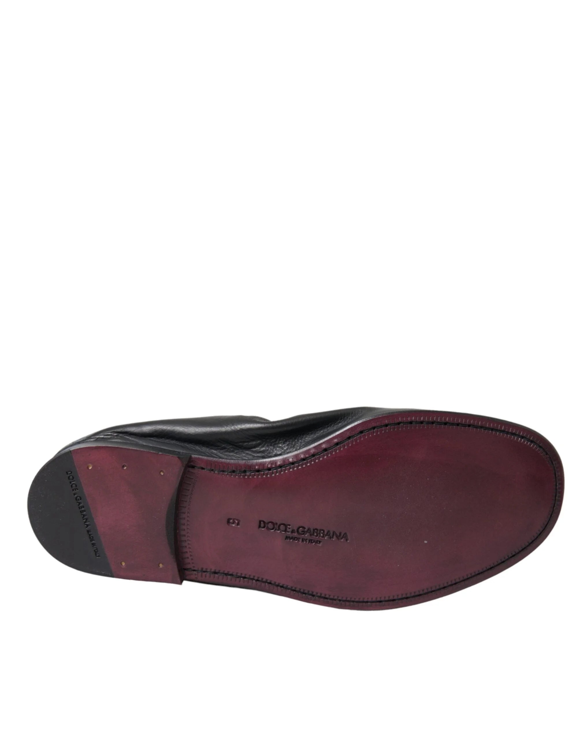 Dolce & Gabbana Black Logo Embroidered Leather Loafer Men Dress Shoes - EU39/US6 - Flats