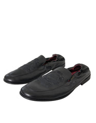 Dolce & Gabbana Black Logo Embroidered Leather Loafer Men Dress Shoes - EU39/US6 - Flats
