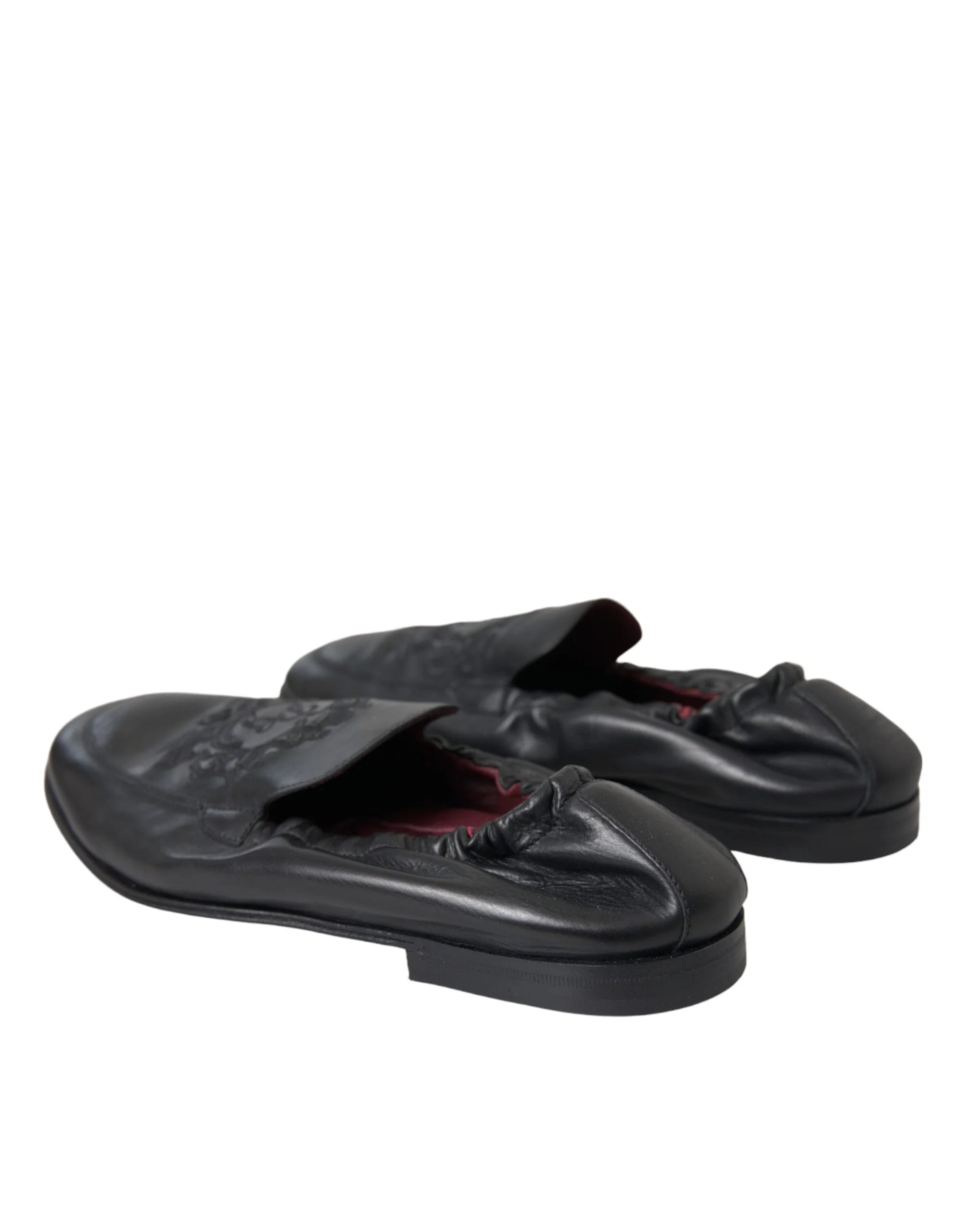 Dolce & Gabbana Black Logo Embroidered Leather Loafer Men Dress Shoes - EU39/US6 - Flats