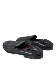 Dolce & Gabbana Black Logo Embroidered Leather Loafer Men Dress Shoes - EU39/US6 - Flats