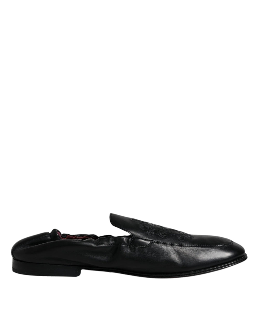 Dolce & Gabbana Black Logo Embroidered Leather Loafer Men Dress Shoes - EU40/US7 - Flats