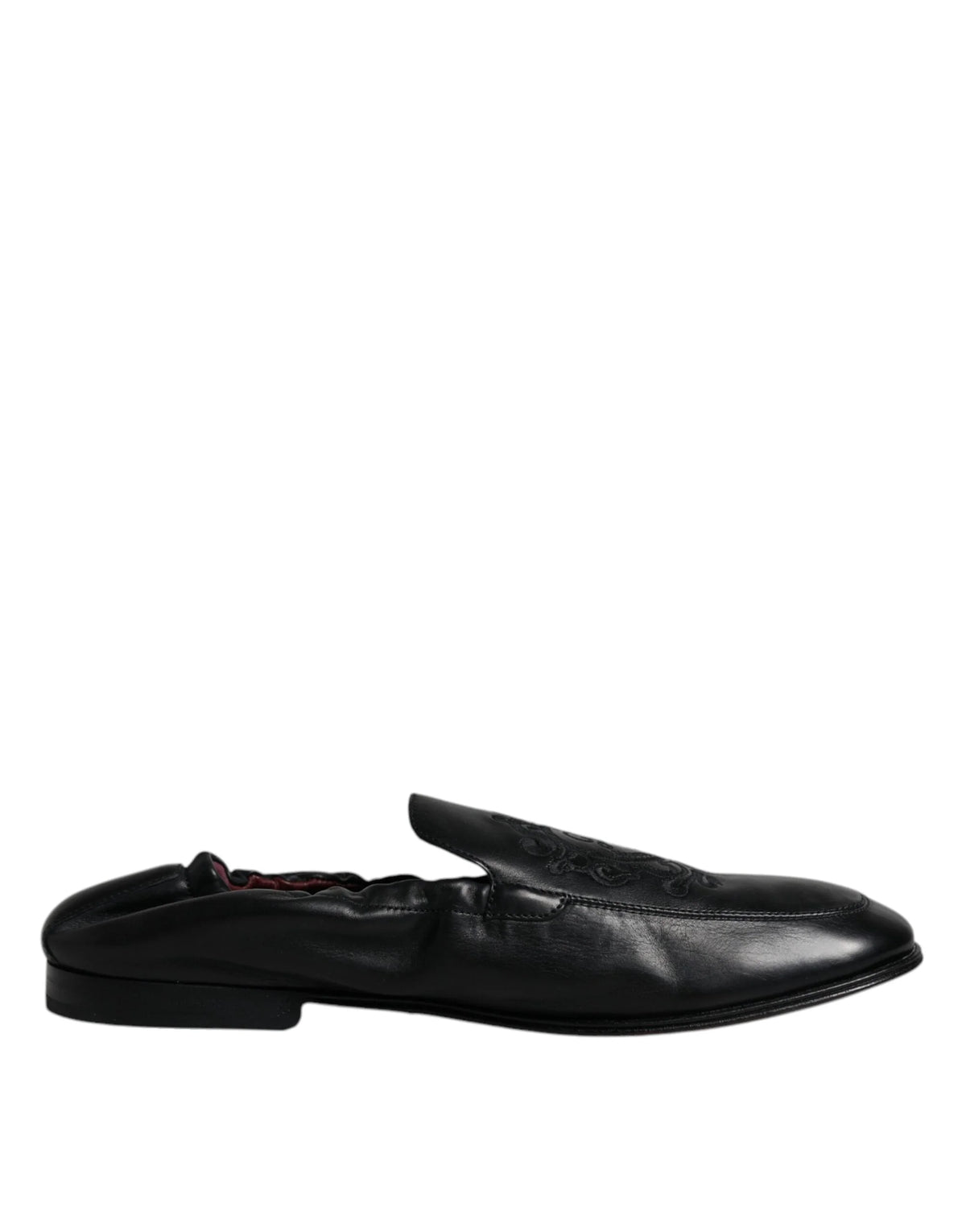 Dolce & Gabbana Black Logo Embroidered Leather Loafer Men Dress Shoes - EU40/US7 - Flats