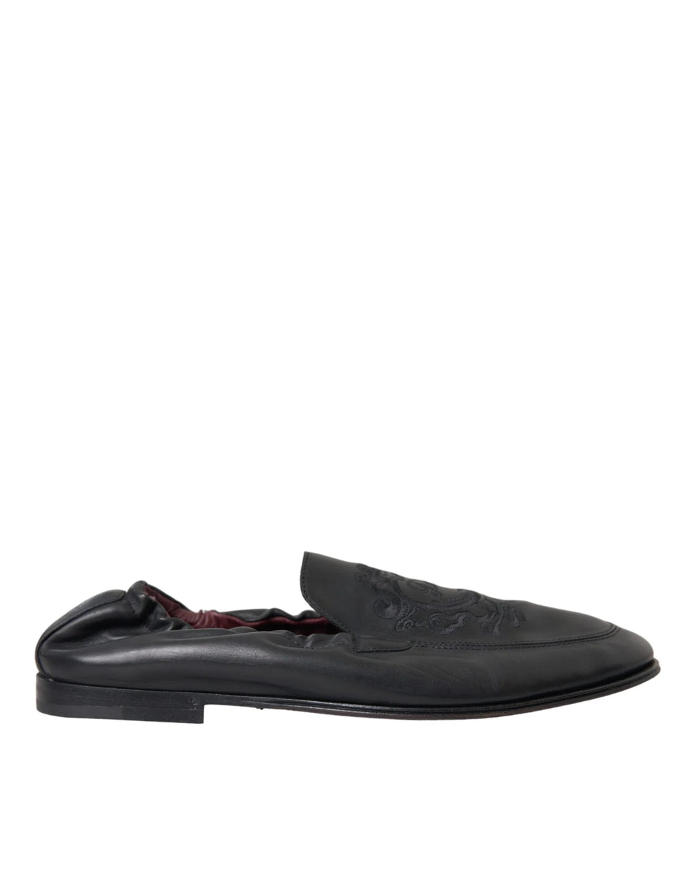 Dolce & Gabbana Black Logo Embroidered Leather Loafer Men Dress Shoes - EU39/US6 - Flats