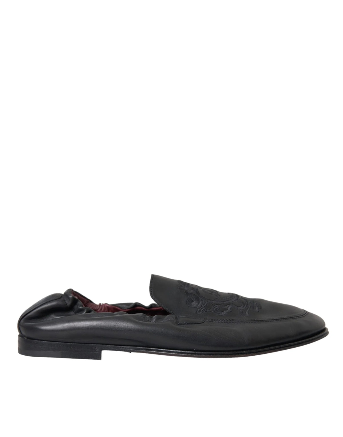 Dolce & Gabbana Black Logo Embroidered Leather Loafer Men Dress Shoes - EU39/US6 - Flats