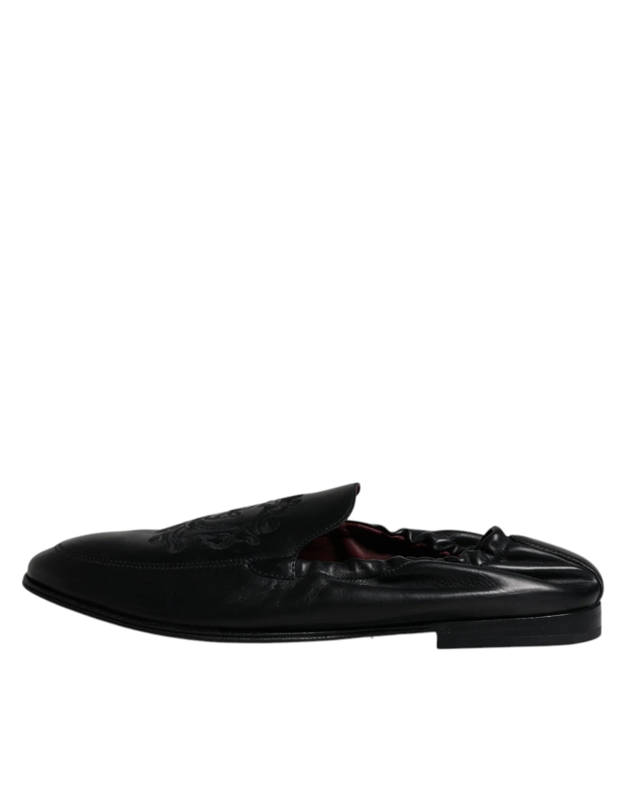 Dolce & Gabbana Black Logo Embroidered Leather Loafer Men Dress Shoes - EU40/US7 - Flats