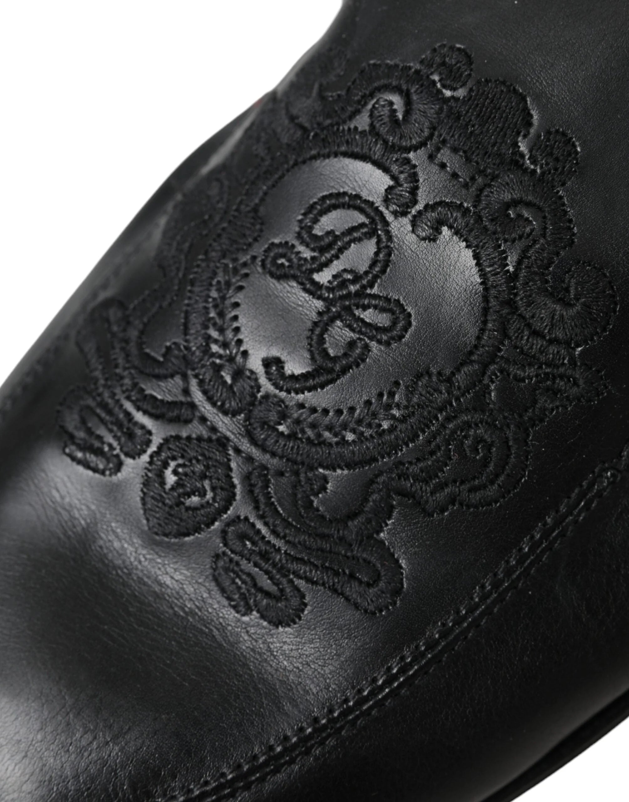 Dolce & Gabbana Black Logo Embroidered Leather Loafer Men Dress Shoes - EU39/US6 - Flats