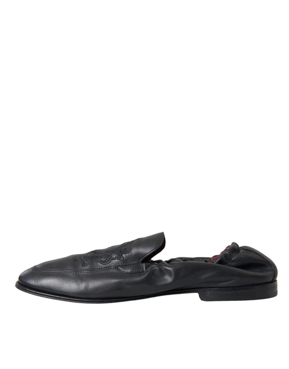 Dolce & Gabbana Black Logo Embroidered Leather Loafer Men Dress Shoes - EU39/US6 - Flats