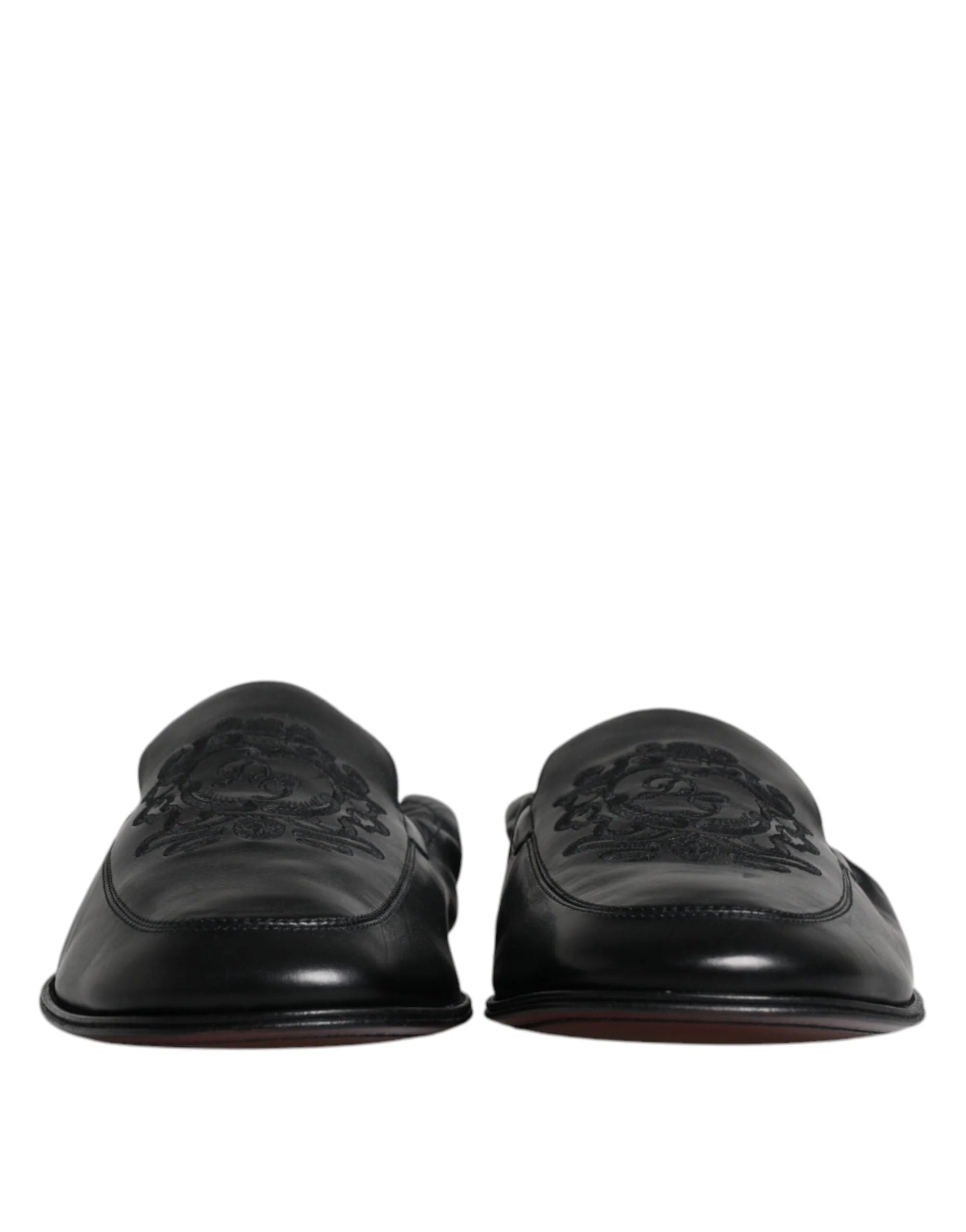 Dolce & Gabbana Black Logo Embroidered Leather Loafer Men Dress Shoes - EU40/US7 - Flats
