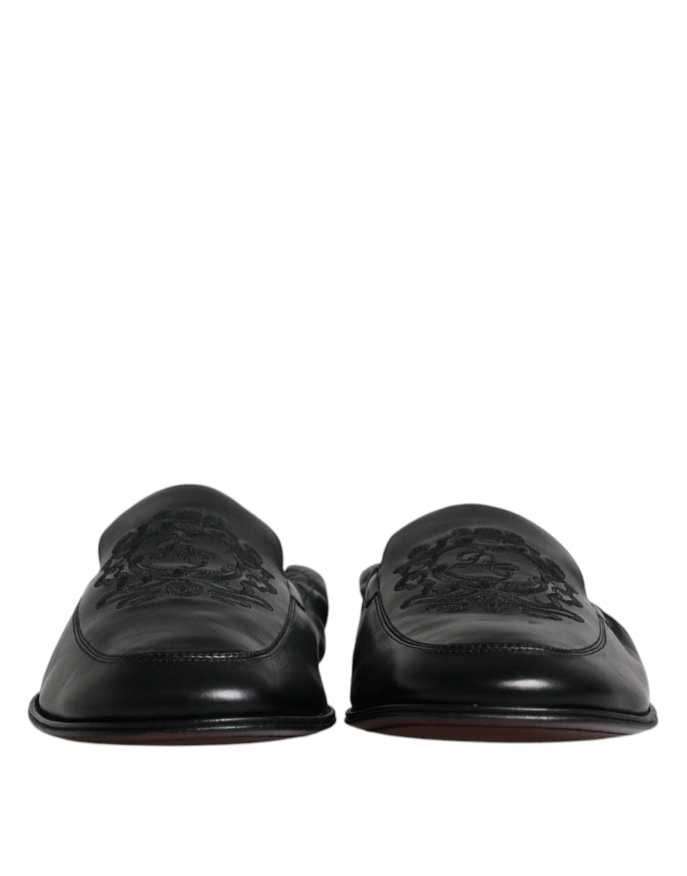 Dolce & Gabbana Black Logo Embroidered Leather Loafer Men Dress Shoes - EU40/US7 - Flats