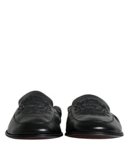 Dolce & Gabbana Black Logo Embroidered Leather Loafer Men Dress Shoes - EU40/US7 - Flats