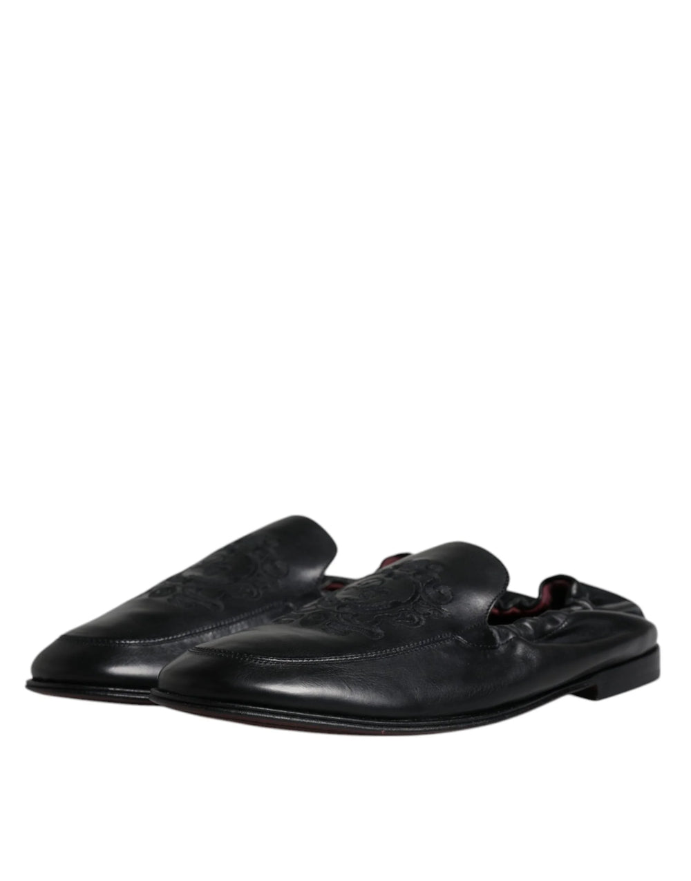 Dolce & Gabbana Black Logo Embroidered Leather Loafer Men Dress Shoes - EU40/US7 - Flats