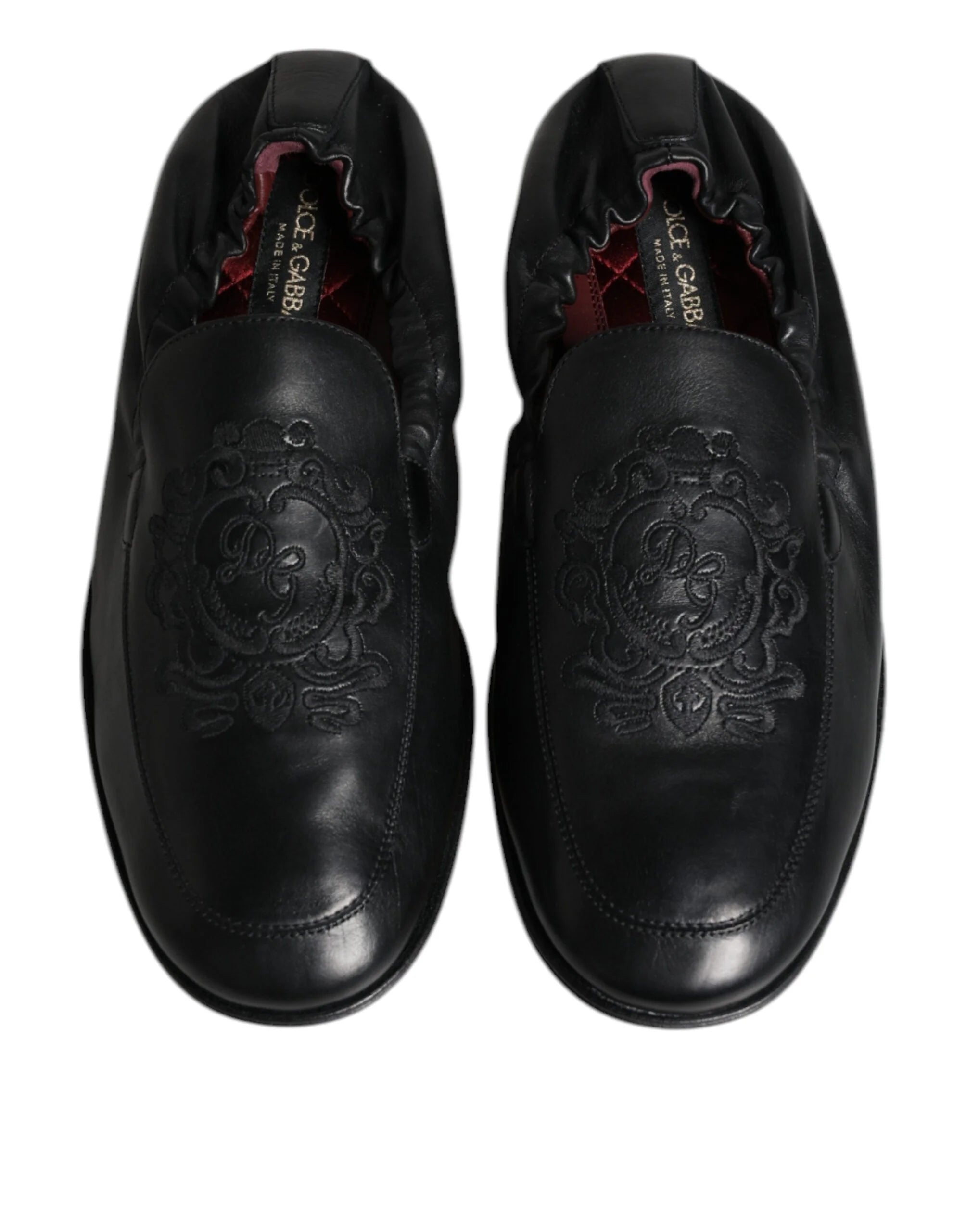 Dolce & Gabbana Black Logo Embroidered Leather Loafer Men Dress Shoes - EU40/US7 - Flats