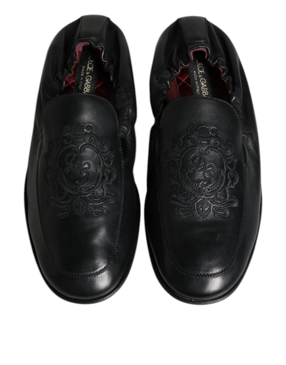 Dolce & Gabbana Black Logo Embroidered Leather Loafer Men Dress Shoes - EU40/US7 - Flats