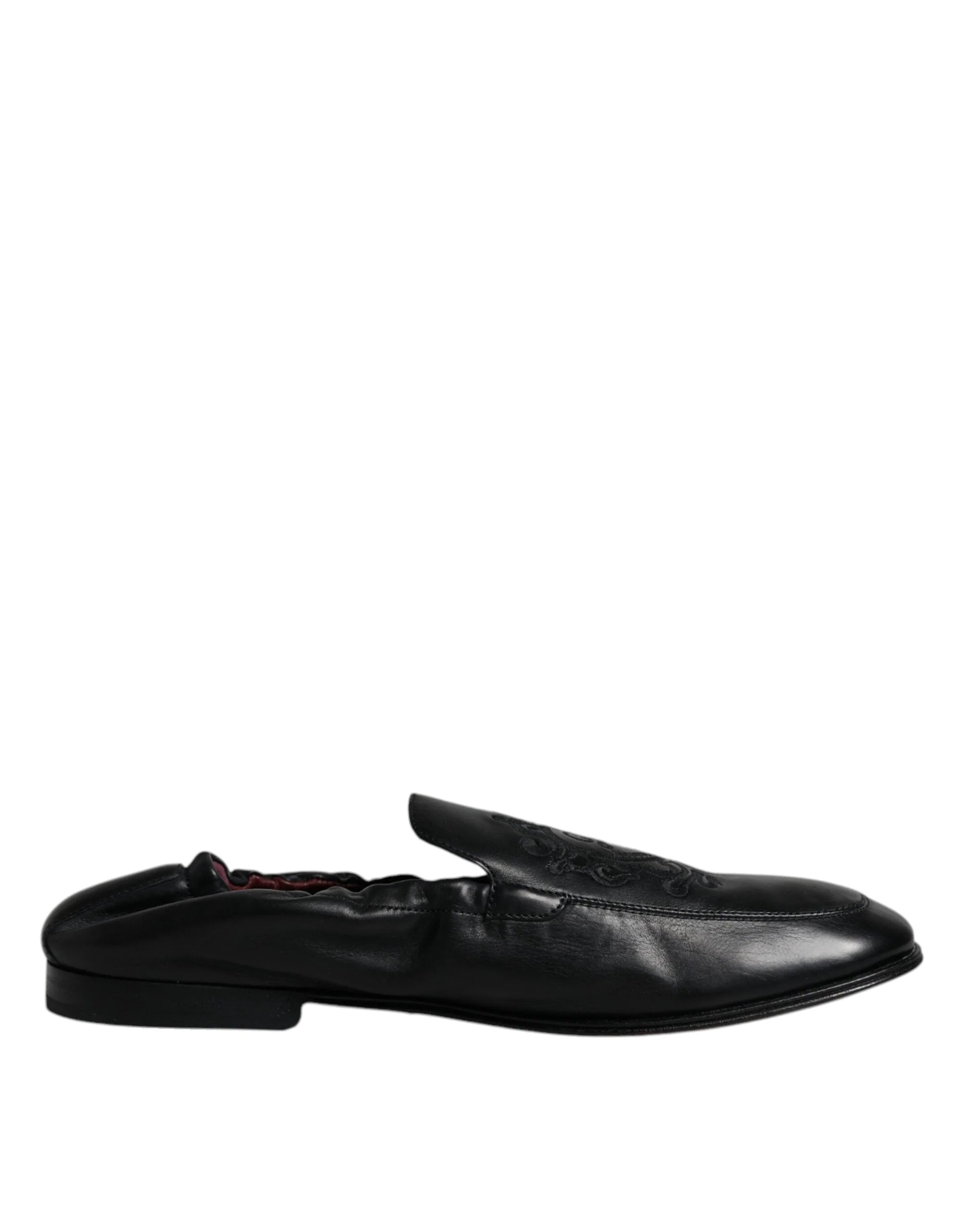 Dolce & Gabbana Black Logo Embroidered Leather Loafer Men Dress Shoes - EU40/US7 - Flats