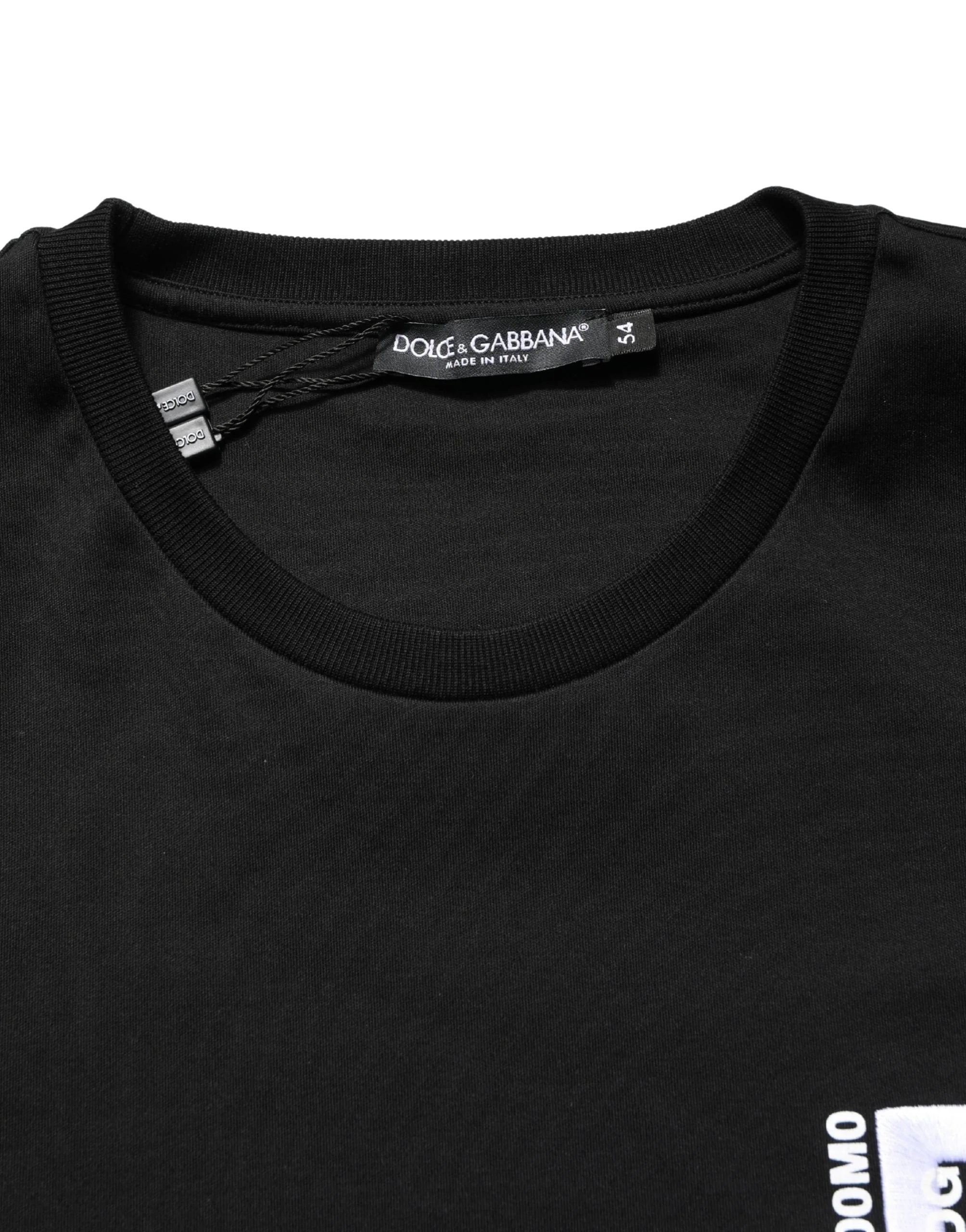 Dolce & Gabbana Black Logo Embroidered Men Crew Neck T-shirt - IT54 | XL