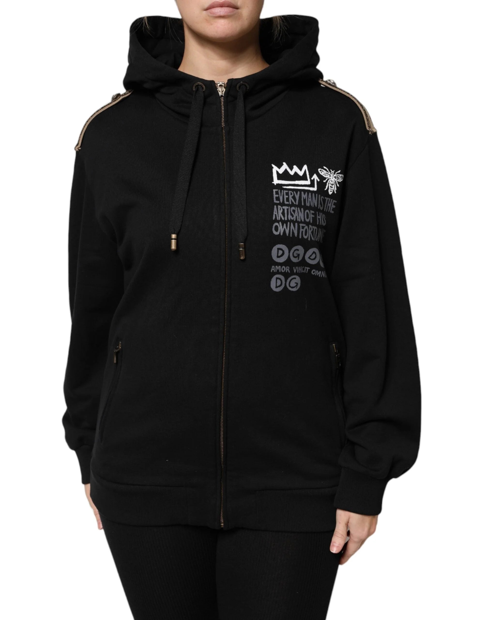 Dolce & Gabbana Black Logo Hooded Full Zip Sweatshirt Jacket - IT38 | XS - Track Jackets