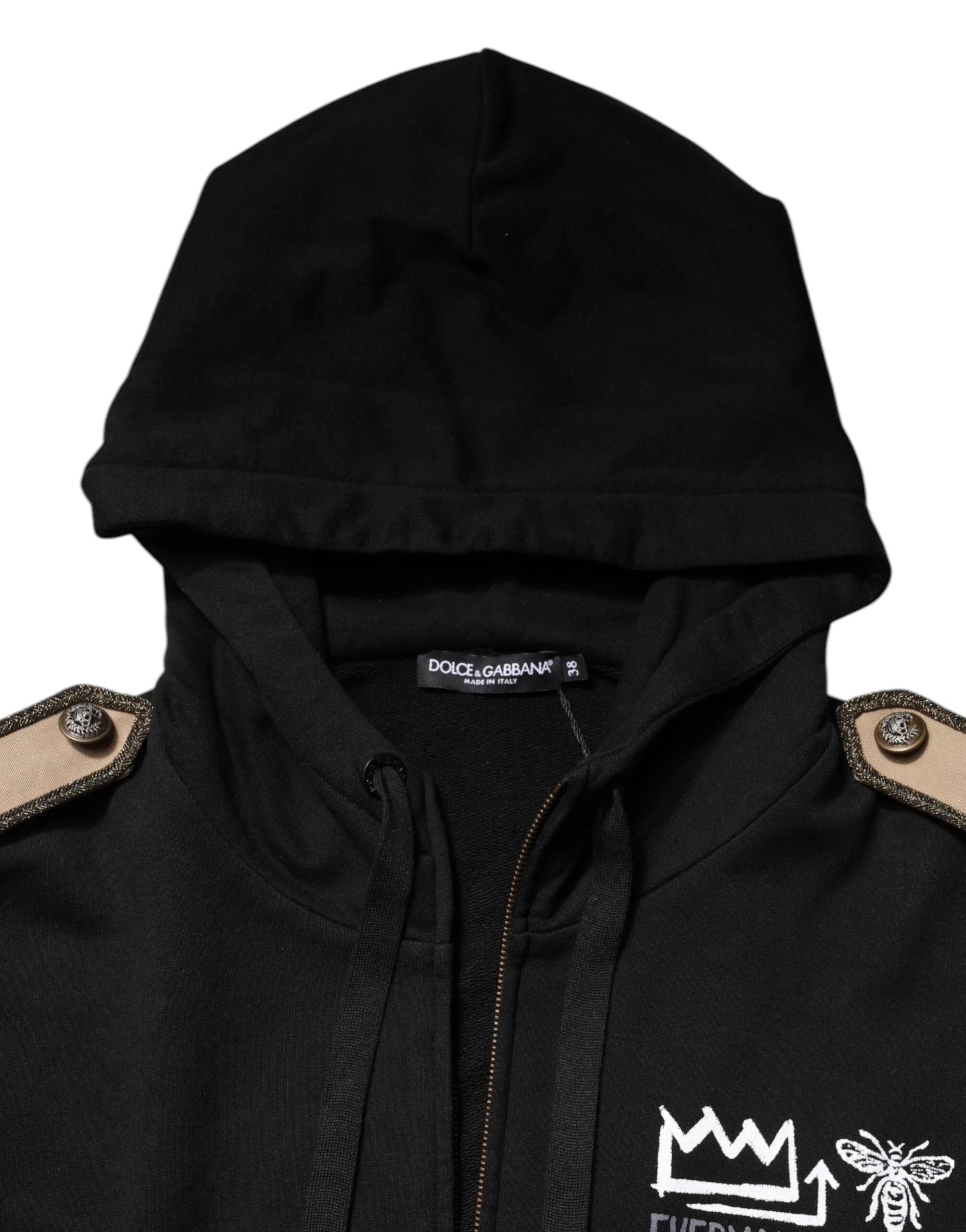 Dolce & Gabbana Black Logo Hooded Full Zip Sweatshirt Jacket - IT38 | XS - Track Jackets