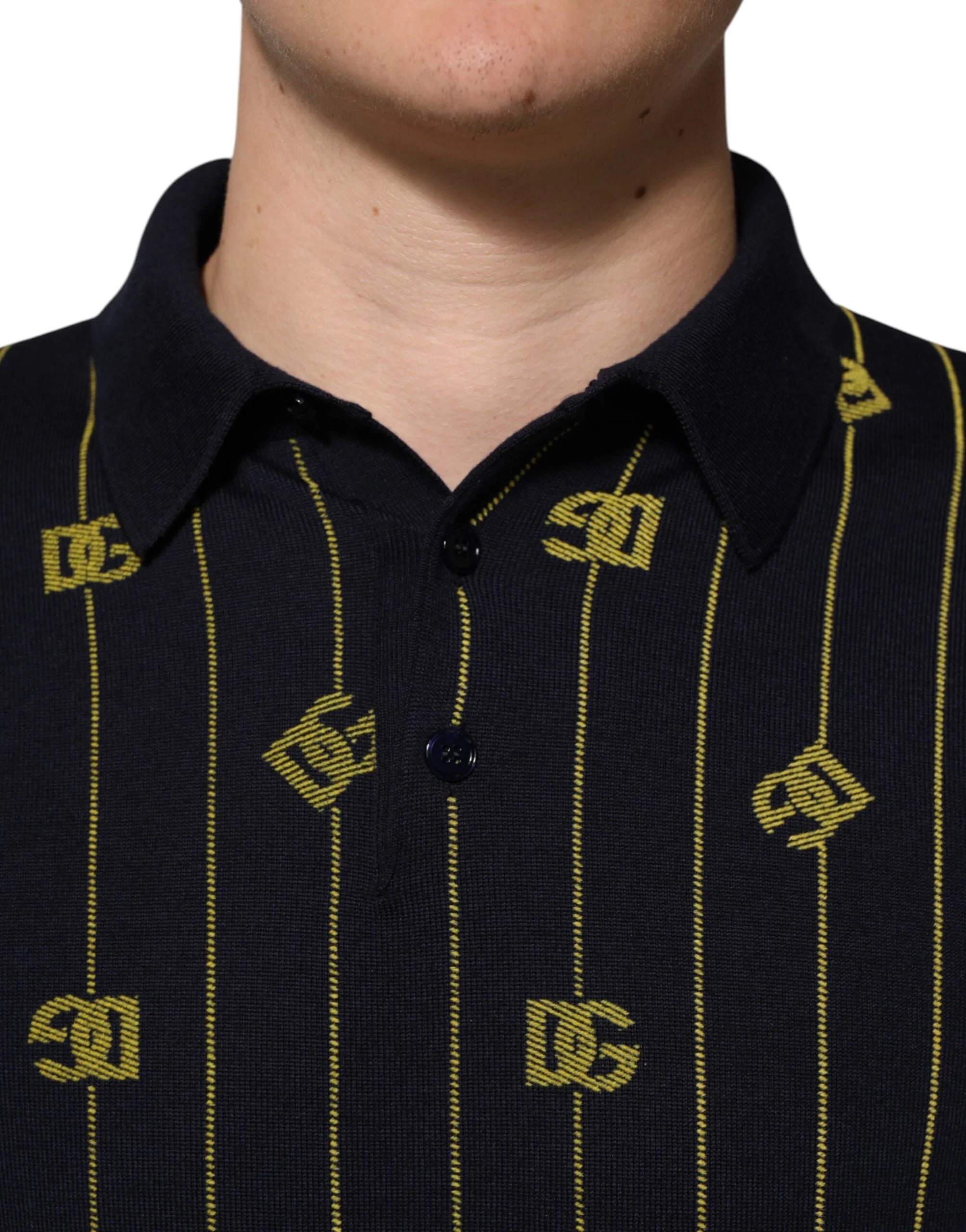 Dolce & Gabbana Black Logo Jacquard Knitted Polo Shirt T-shirt - IT48 | M - Polos
