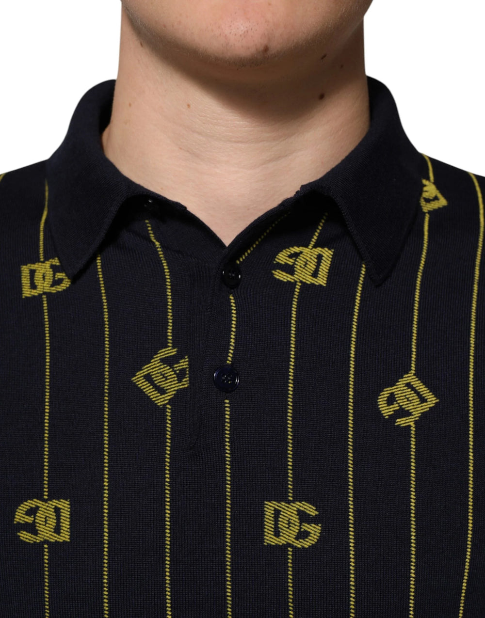 Dolce & Gabbana Black Logo Jacquard Knitted Polo Shirt T-shirt - IT48 | M - Polos